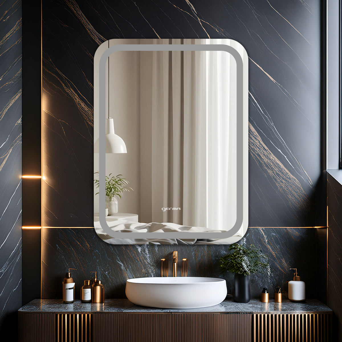Wall Mounted Frosted Mirror - Curve Edge Rectangle Shape
