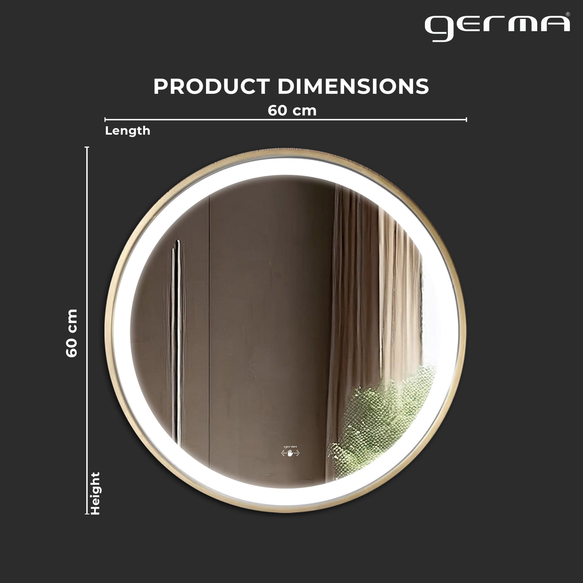 Led Mirror with Aluminum Gold Frame - TR LED 141 Gold Smart Wave Switch (60x60cm) Round Shape