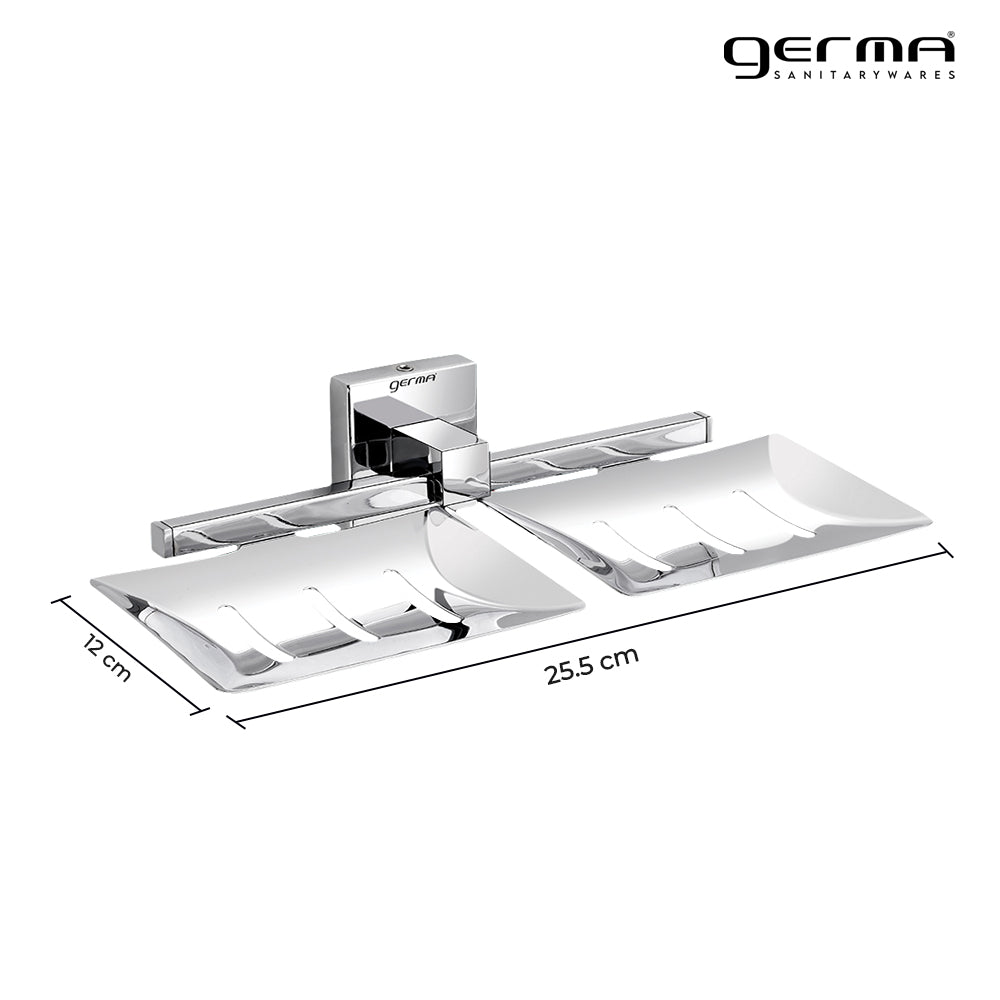 Germa Sanitarywares 304 Stainless Steel Double Soap Dish Holder for Bathroom | Soap Case for Wash Room | Soap Stand | Bathroom Accessories (Chrome)