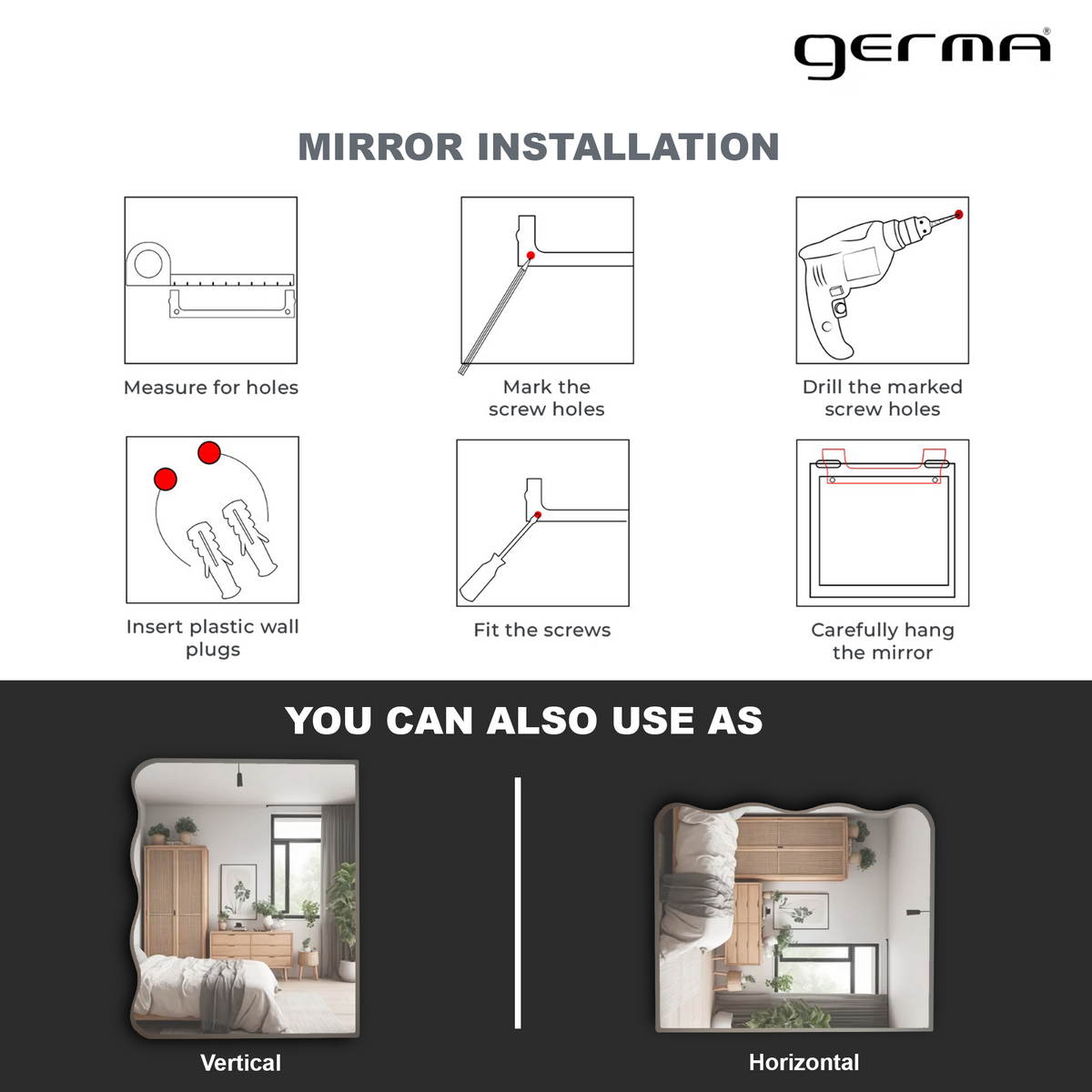 Wall Mounted Mirror - Single Side Wavy
