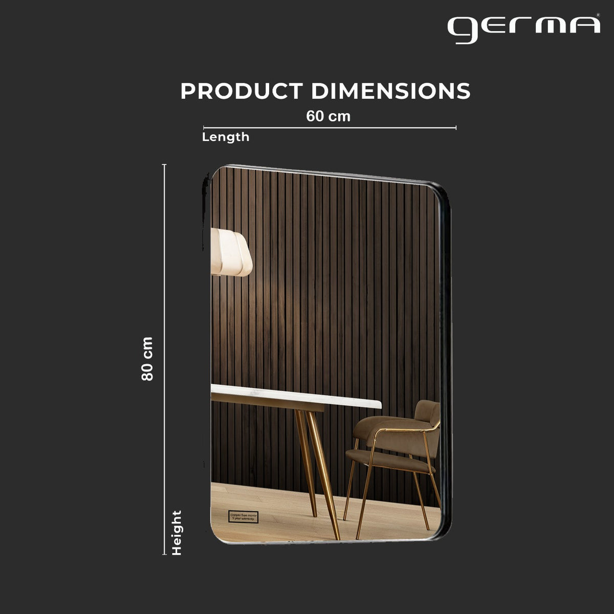 SS 304 Glossy Black Frame (80x60cm) Rectangle Shape - TR SS 163 BLACK