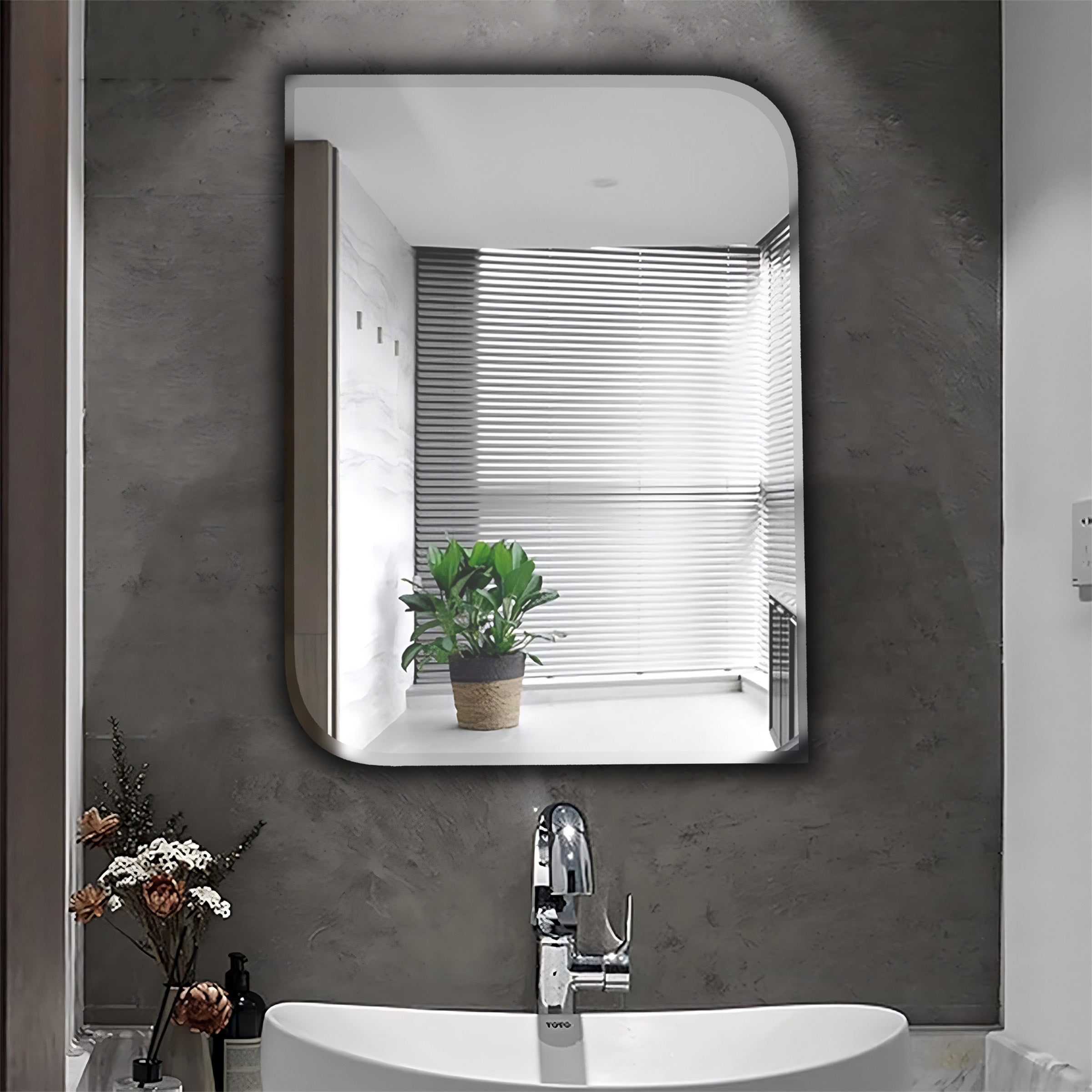 Germa One Side Curve Edge & Rectangular Wall Mounted Frameless Mirror With Beveled Edges/Wall Mirror For Bathroom/Living Room/Bed Room/Dressing Room 18x24inch