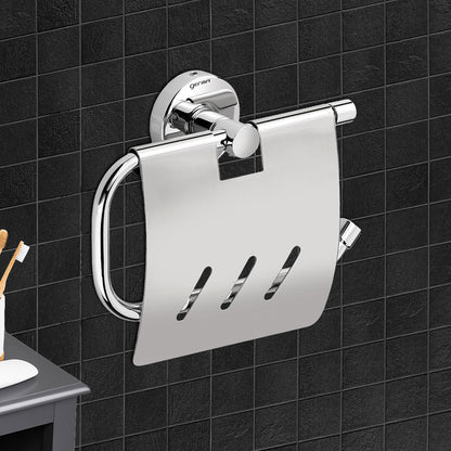 Germa Sanitarywares 304 Stainless Steel Toilet Paper Holder with Flap Guard for Bathroom | Tissue Paper Roll Holder | Toilet Tissue Paper Holder | Paper Bundle Holder | Bathroom Accessories (Chrome) - TR 9128 Paper Holder With Flap Guard