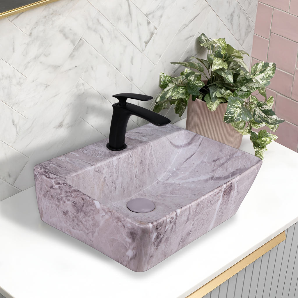 Germa Designer Wash Basin For Bathroom | Ceramic Table Top Wash Basin | Counter Top Wash Basin For Restaurants, Home Living Room |46x36x16cm| Rectangle Shape
