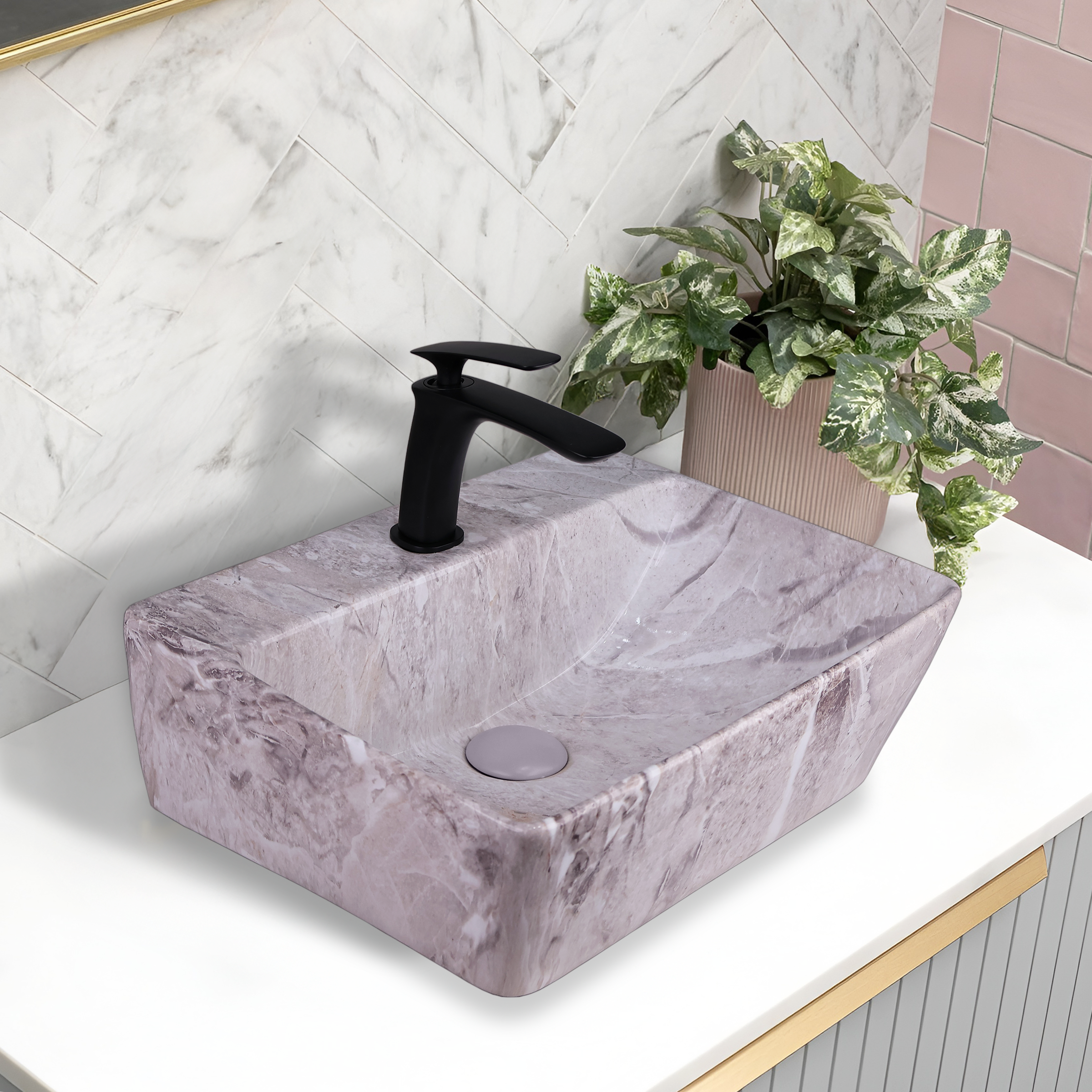 Germa Designer Wash Basin For Bathroom | Ceramic Table Top Wash Basin | Counter Top Wash Basin For Restaurants, Home Living Room |46x36x16cm| Rectangle Shape