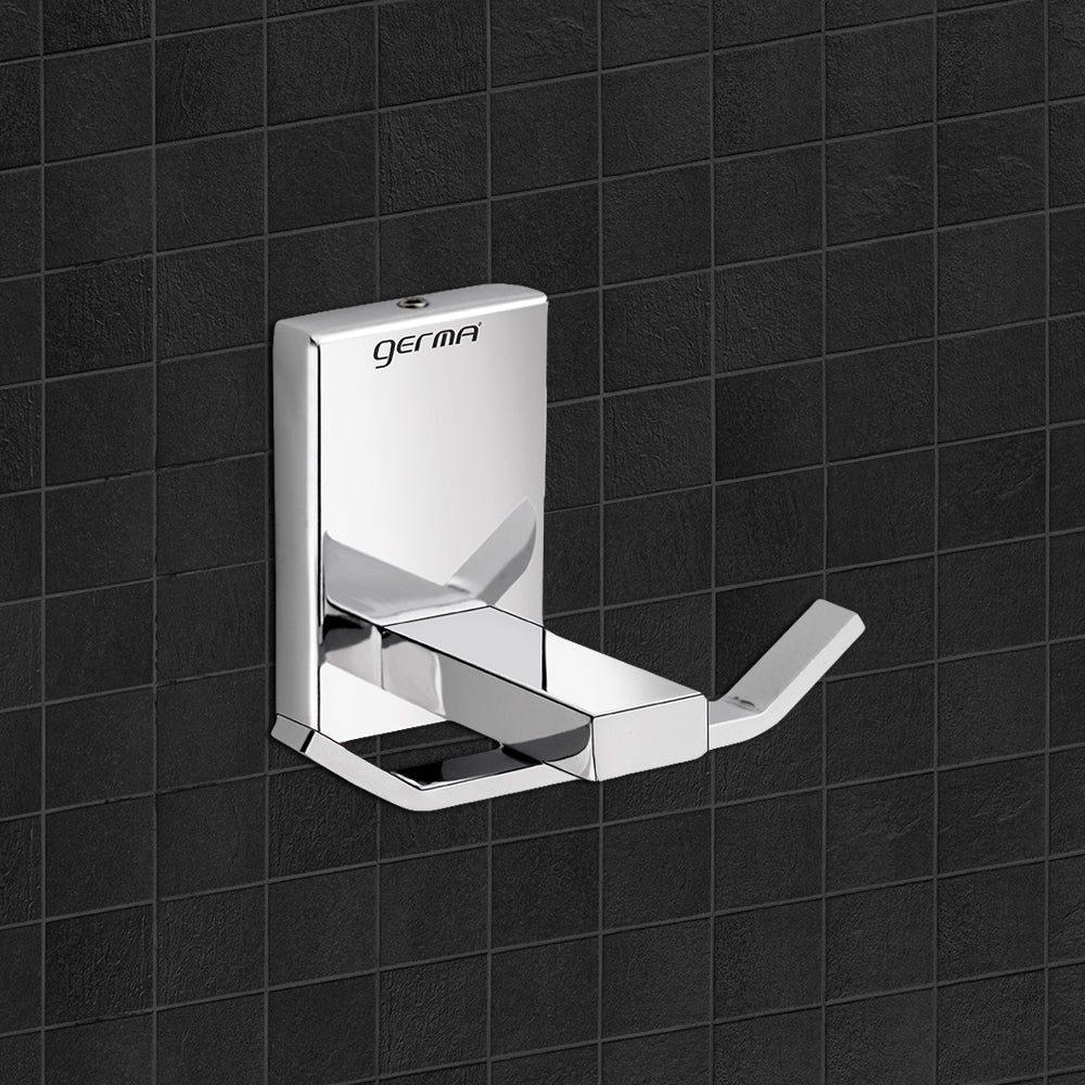 Germa Sanitarywares 304 Stainless Steel Robe Hook for Bathroom | Double Side Cloth Hook Stand Holder| Cloth and Towel Hanger | Robe Hook| Bathroom Accessories (Chrome) - TR 9107 Robe Hook