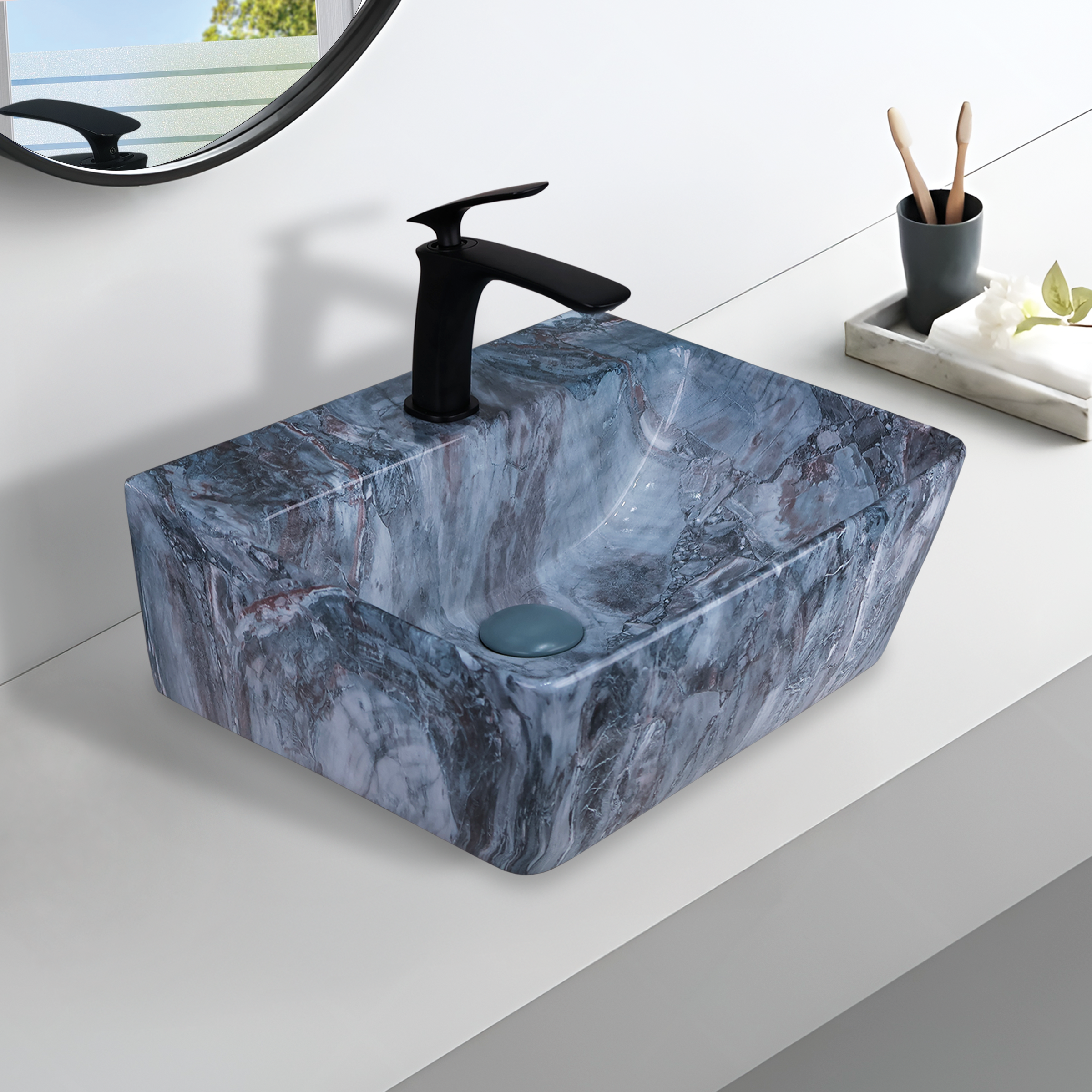 Germa Designer Wash Basin For Bathroom | Ceramic Table Top Wash Basin | Counter Top Wash Basin For Restaurants, Home Living Room |46x36x16cm| Rectangle Shape
