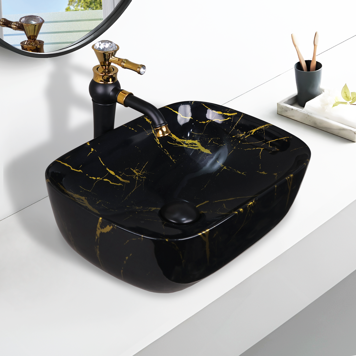 Germa Designer Wash Basin For Bathroom |Ceramic Table Top Wash Basin| Counter Top Basin For Restaurants,Living Room |45.5x32x14cm|Rectangle Shape