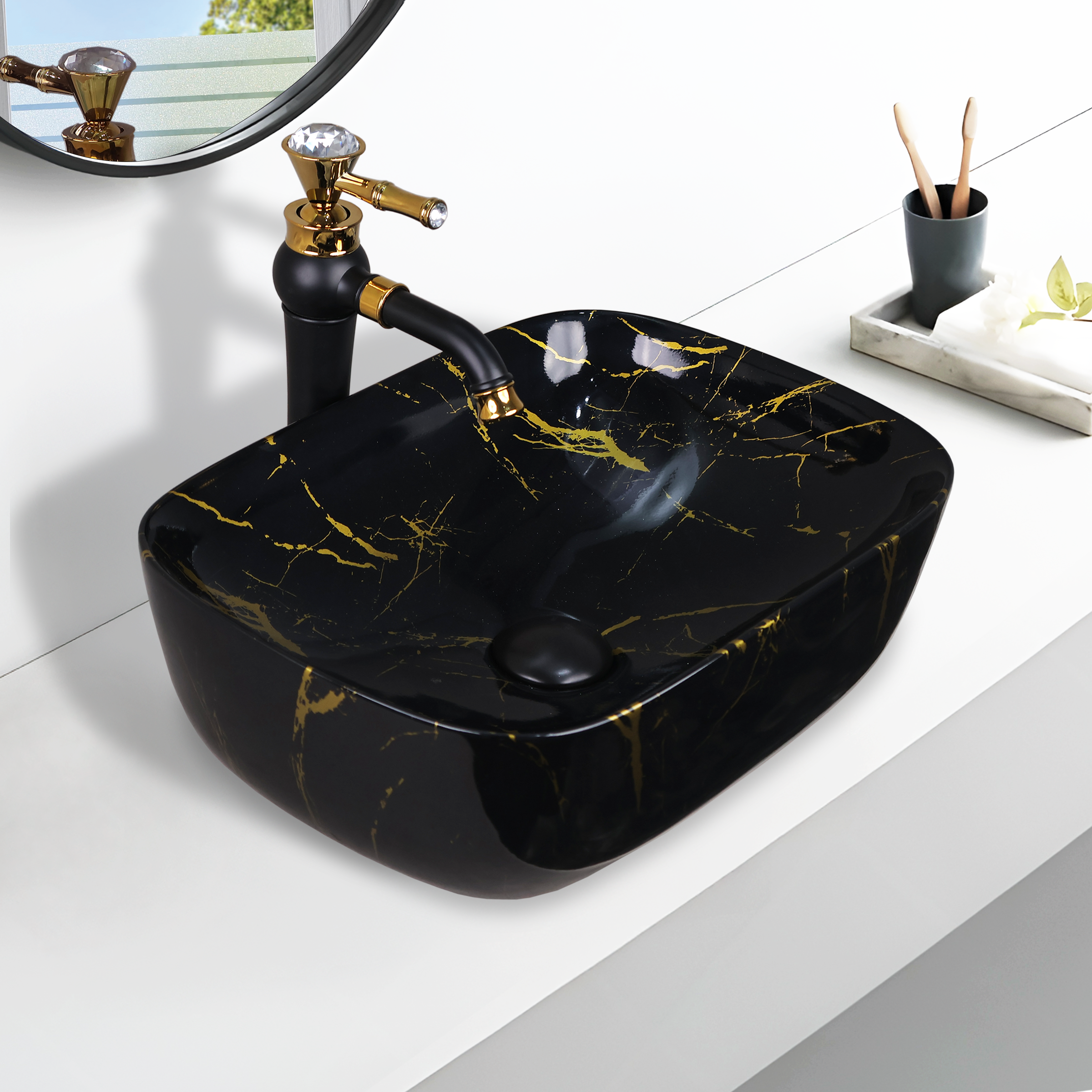 Germa Designer Wash Basin For Bathroom |Ceramic Table Top Wash Basin| Counter Top Basin For Restaurants,Living Room |45.5x32x14cm|Rectangle Shape