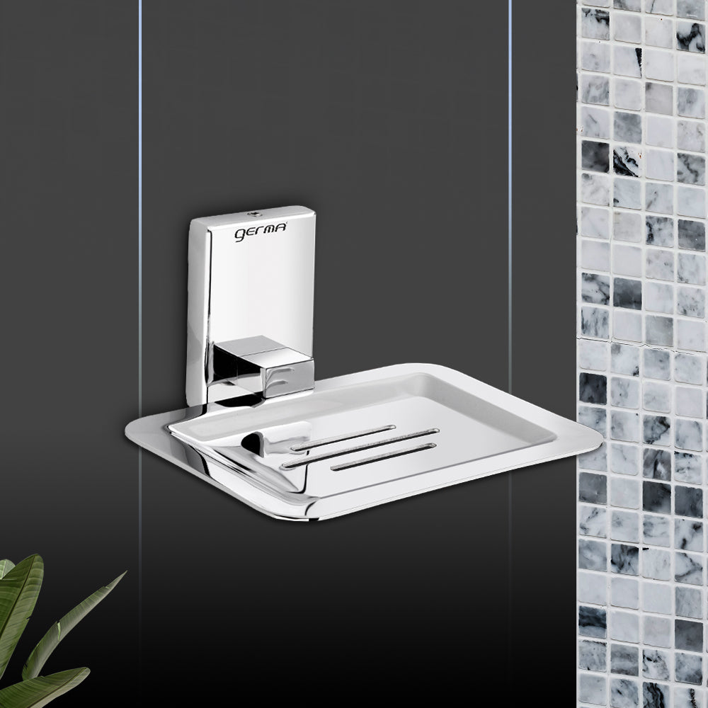 Germa Sanitarywares 304 Stainless Steel Soap Dish Holder for Bathroom | Soap Stand for Wash Room | Soap Case | Bathroom Accessories (Chrome) - TR 9105 Single Soap Dish