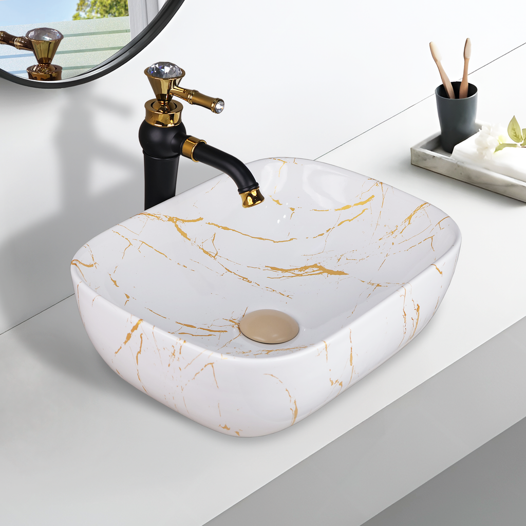 Germa Designer Wash Basin For Bathroom |Ceramic Table Top Wash Basin| Counter Top Basin For Restaurants,Living Room |45.5x32x14cm|Rectangle Shape