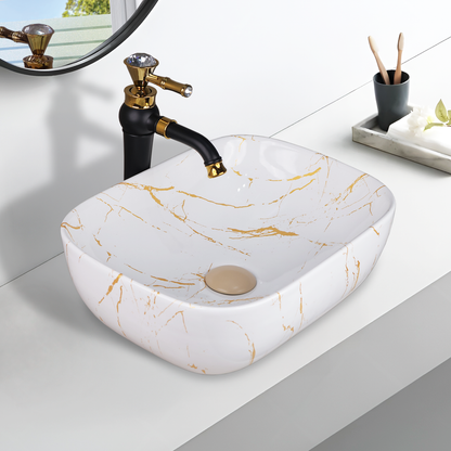 Germa Designer Wash Basin For Bathroom |Ceramic Table Top Wash Basin| Counter Top Basin For Restaurants,Living Room |45.5x32x14cm|Rectangle Shape