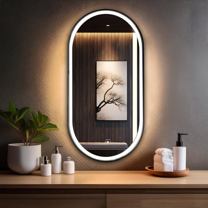 Aluminum Frame Led Mirror 3Light Dimmer with Wave Sensor - Capsule Shape 90cm x 45cm - TR LED 148