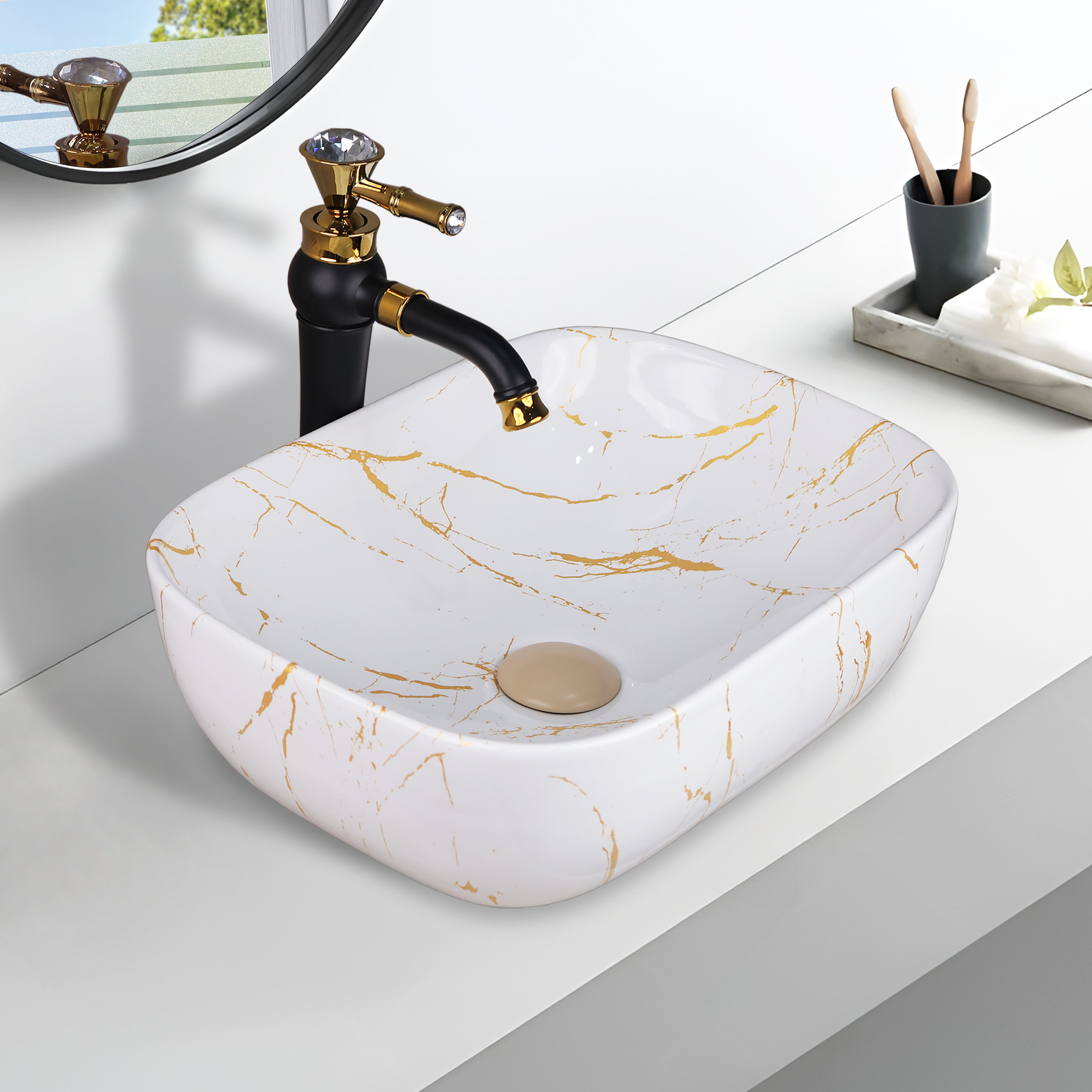 Germa Designer Wash Basin For Bathroom |Ceramic Table Top Wash Basin| Counter Top Basin For Restaurants,Living Room |45.5x32x14cm|Rectangle Shape