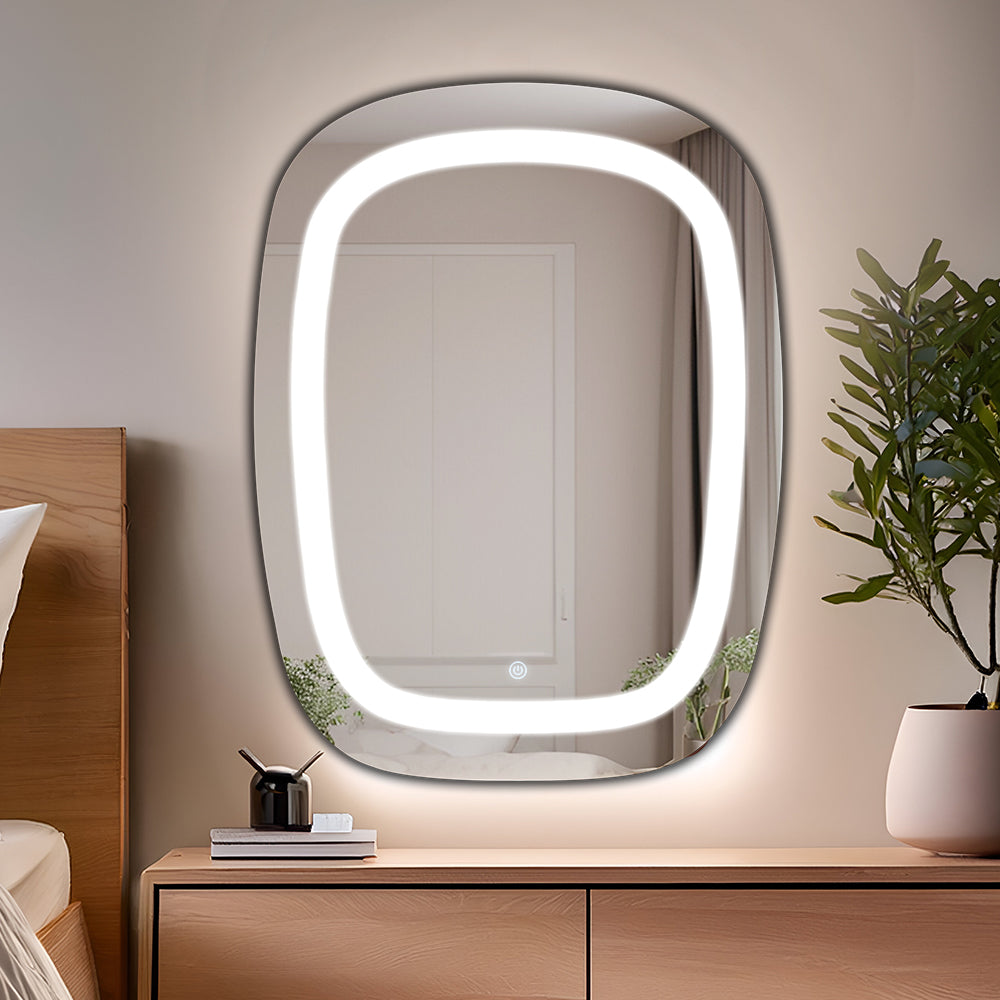 Germa LED Mirror for Bathroom with 3Lights Color Tone and Touch Sensor/Designer Mirror for Living Bed &Bath Room/Dimmable and Memory Function Wall Mirror–Rectangular Shape(18x24Inch) - TR LED 7571