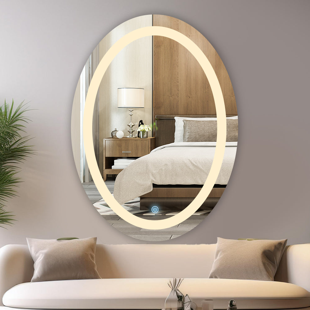 Germa LED Mirror for Bathroom with 3Lights Color Tone and Touch Sensor/Led Mirror for Bathroom Living & Bed Room/Dimmable and Memory Function Wall Mirror–Oval Shape(18x24Inch) TR LED 7554