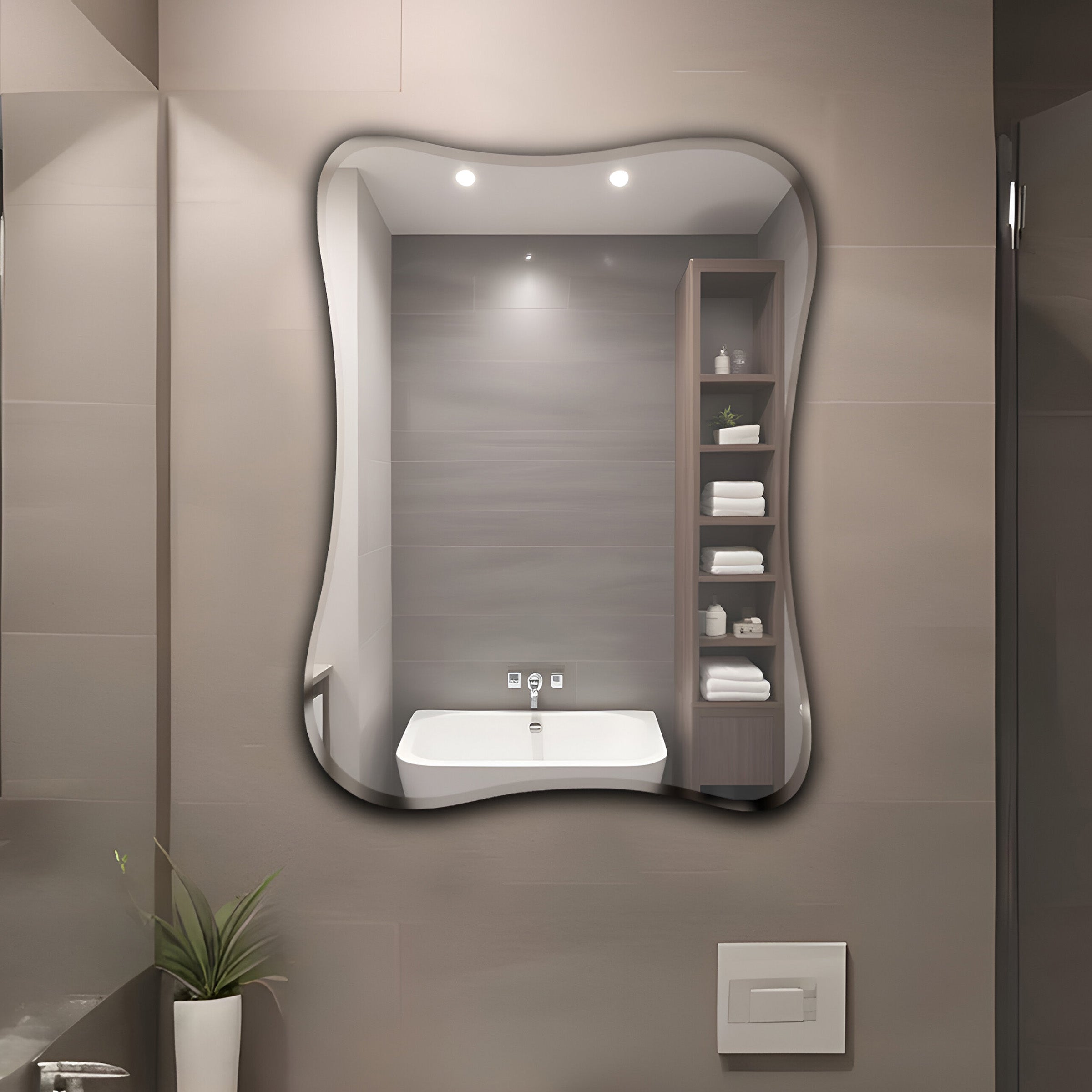 Germa Sanitarywares Amoeba Shape Designer Wall Mounted Frameless Mirror with Beveled Edges/Wall Mirror for Bathroom/Living Room/Bed Room/Dressing Room – 18x24inch