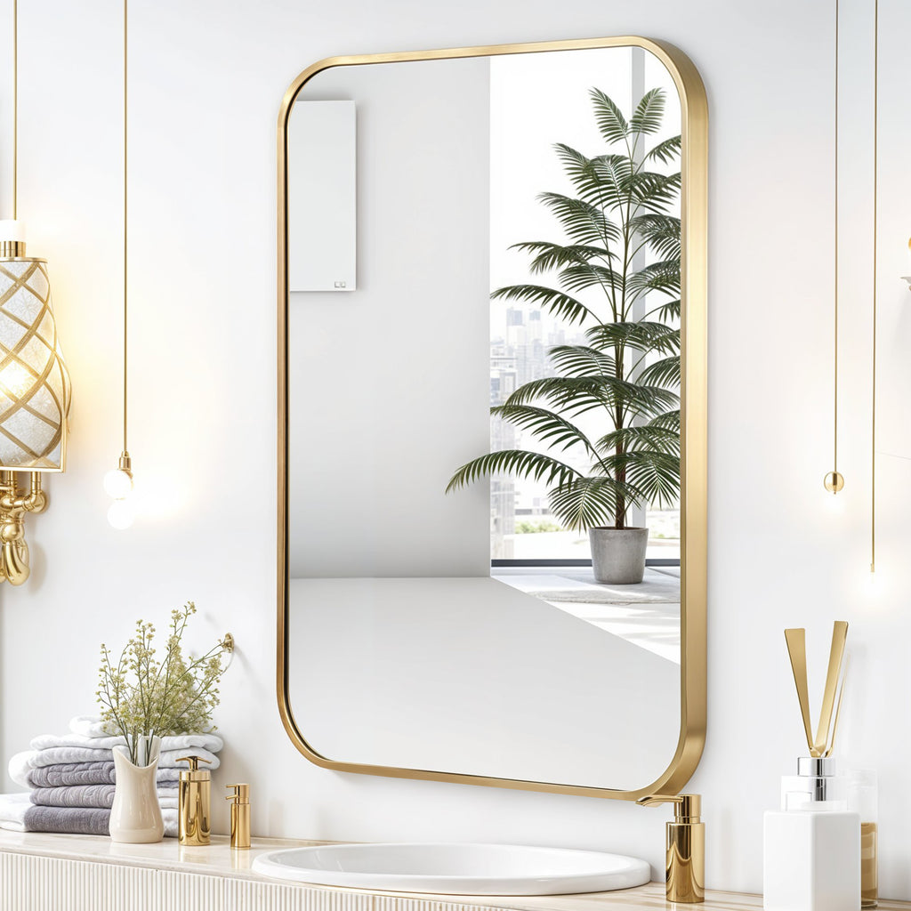 Germa Aluminium Brushed Framed Mirror for Bathroom | Wall Mounted Shatter Proof | Decorative HD Vanity Mirror for Bathroom | Living | Bed Room | Rectangle Shape 18x24 Inch TR 7553 Aluminum Frame