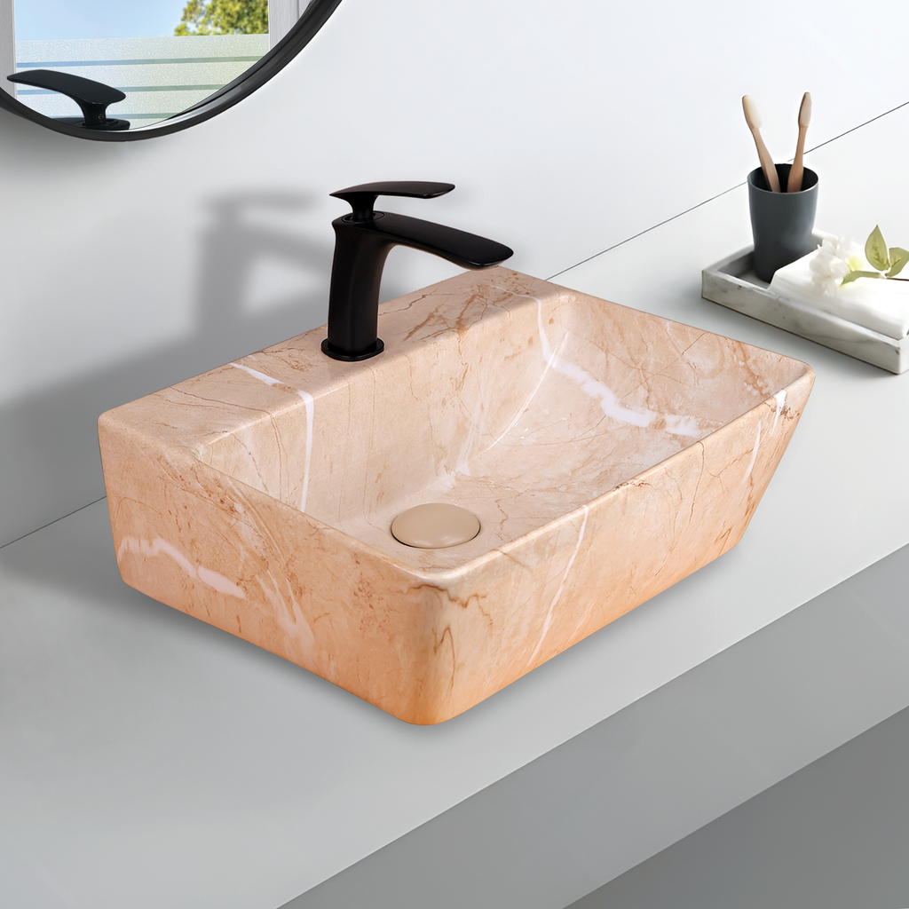 Germa Designer Wash Basin For Bathroom | Ceramic Table Top Wash Basin | Counter Top Wash Basin For Restaurants, Home Living Room |46x36x16cm| Rectangle Shape