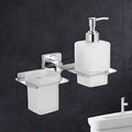 Germa Sanitarywares 304 Grade Stainless Steel Liquid Soap Dispenser with Tumbler Holder for Bathroom | 2 in 1 | Shampoo Dispenser | Tooth Brush Holder | Bathroom Accessories (Chrome) - TR 9155 Tumbler Holder + Liquid Soap Dispenser(Glass)