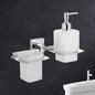 Germa Sanitarywares 304 Grade Stainless Steel Liquid Soap Dispenser with Tumbler Holder for Bathroom | 2 in 1 | Shampoo Dispenser | Tooth Brush Holder | Bathroom Accessories (Chrome) - TR 9155 Tumbler Holder + Liquid Soap Dispenser(Glass)