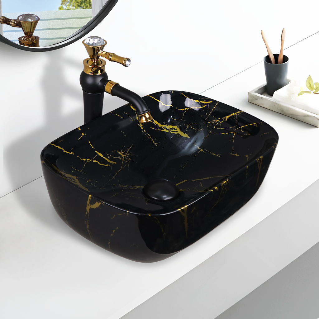 Germa Designer Wash Basin For Bathroom |Ceramic Table Top Wash Basin| Counter Top Basin For Restaurants,Living Room |45.5x32x14cm|Rectangle Shape