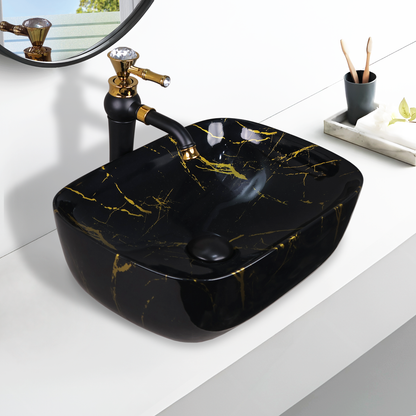 Germa Designer Wash Basin For Bathroom |Ceramic Table Top Wash Basin| Counter Top Basin For Restaurants,Living Room |45.5x32x14cm|Rectangle Shape