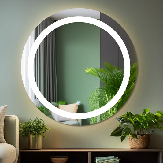 Germa LED Mirror for Bathroom with 3Lights Color Tone and Touch Sensor/Designer Mirror for Dressing,Living & Bed Room/Dimmable and Memory Function Wall Mirror–Round Shape(24x24Inch) - TR LED 7551