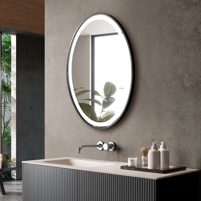 Led Mirror with Aluminum Black Frame - TR LED 144 Black Wave Sensor Smart Wave Switch (70x50cm) Oval Shape