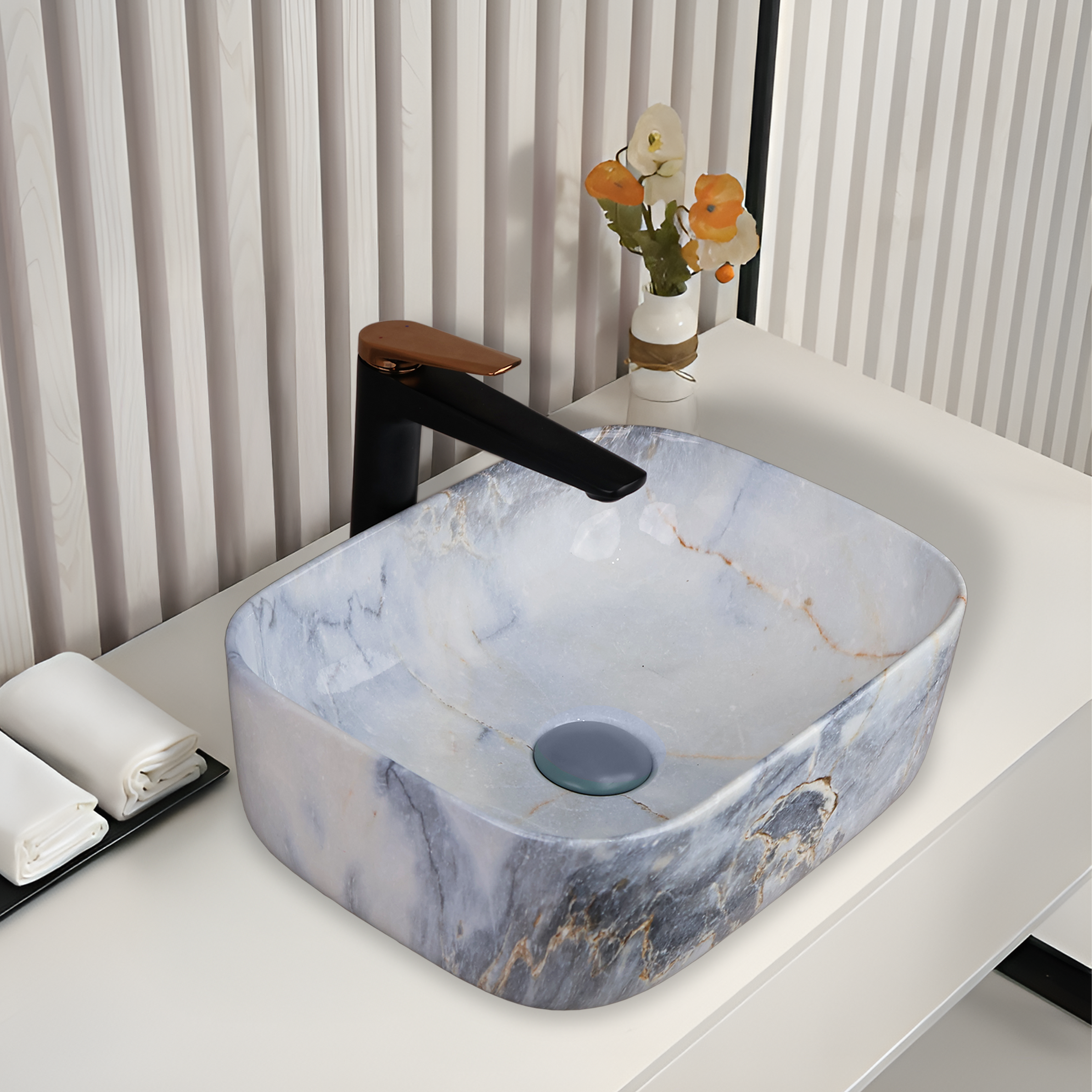 Designer Wash Basin For Bathroom | Ceramic Table Top Wash Basin | Counter Top Wash Basin For Restaurants, Home Living Room |41x31x14cm| Rectangle Shape