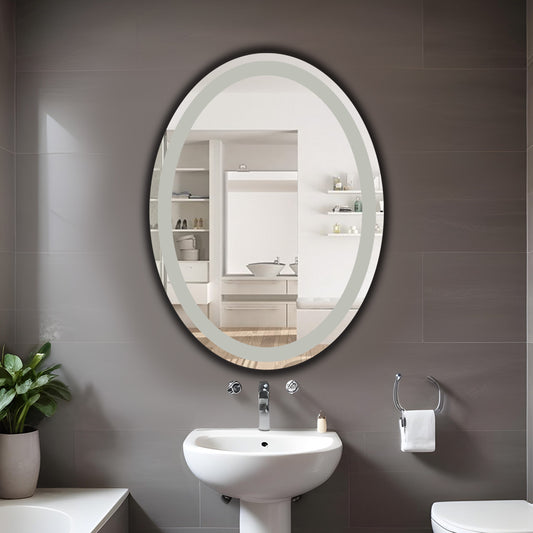 Wall Mounted Frosted Mirror - Oval Shape (18x24inch)