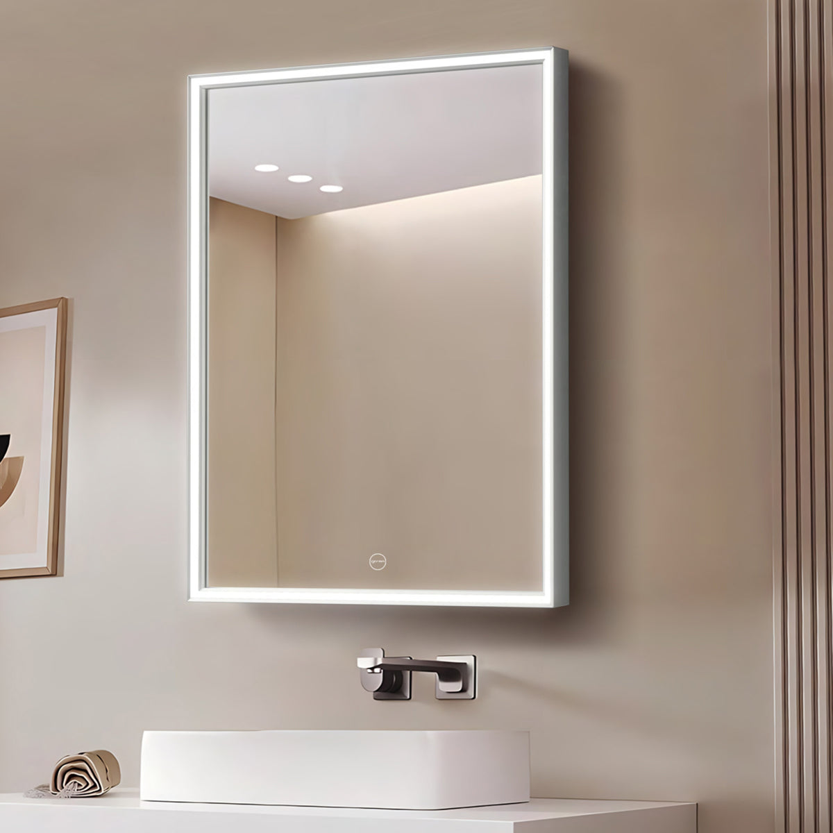 Led Mirror with Smart Touch Switch - TR LED 162 CENTRE FRAMED WHITE Aluminum Frame Rectangle Shape (80x60cm)