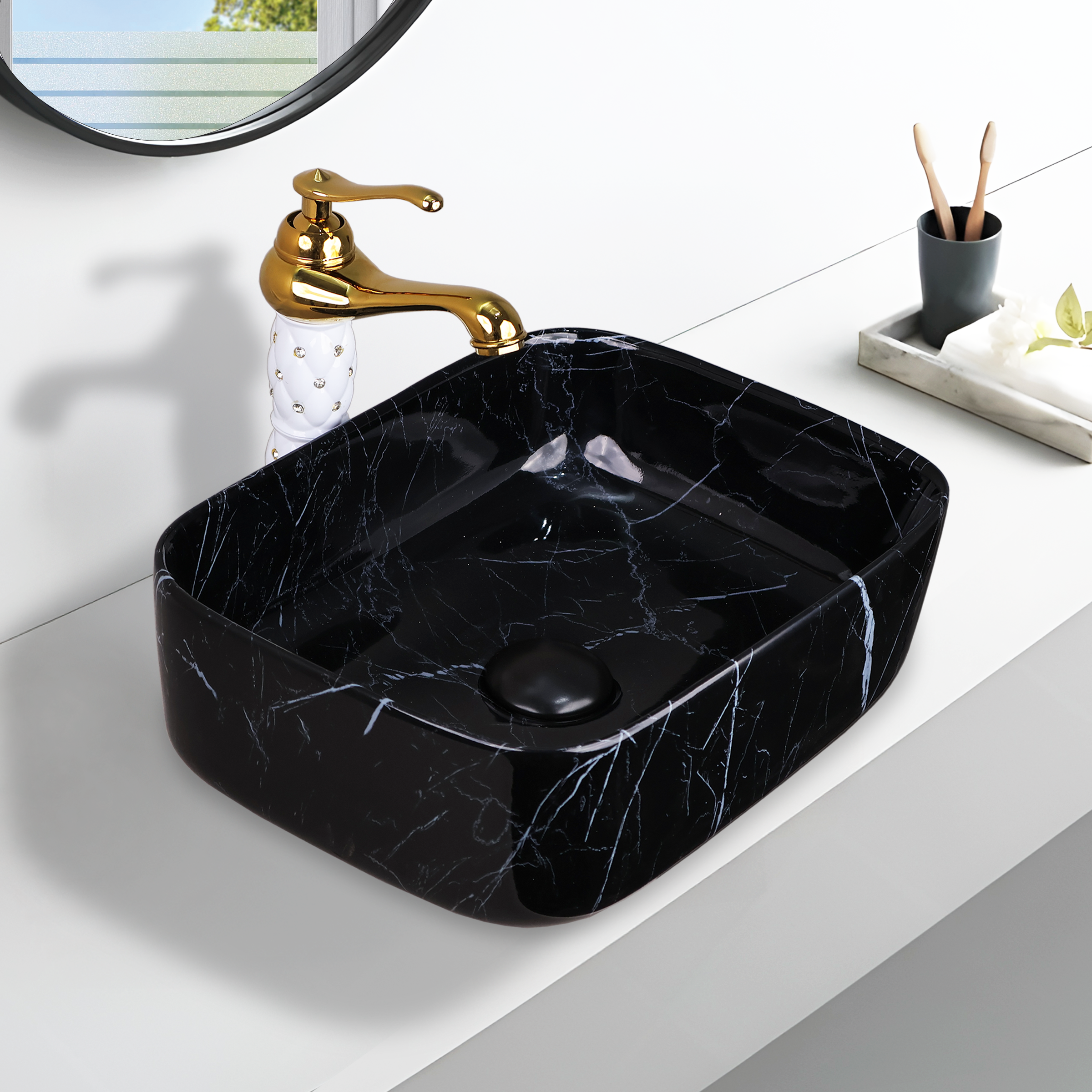 Designer Wash Basin For Bathroom | Ceramic Table Top Wash Basin | Counter Top Wash Basin For Restaurants, Home Living Room |41x31x14cm| Rectangle Shape