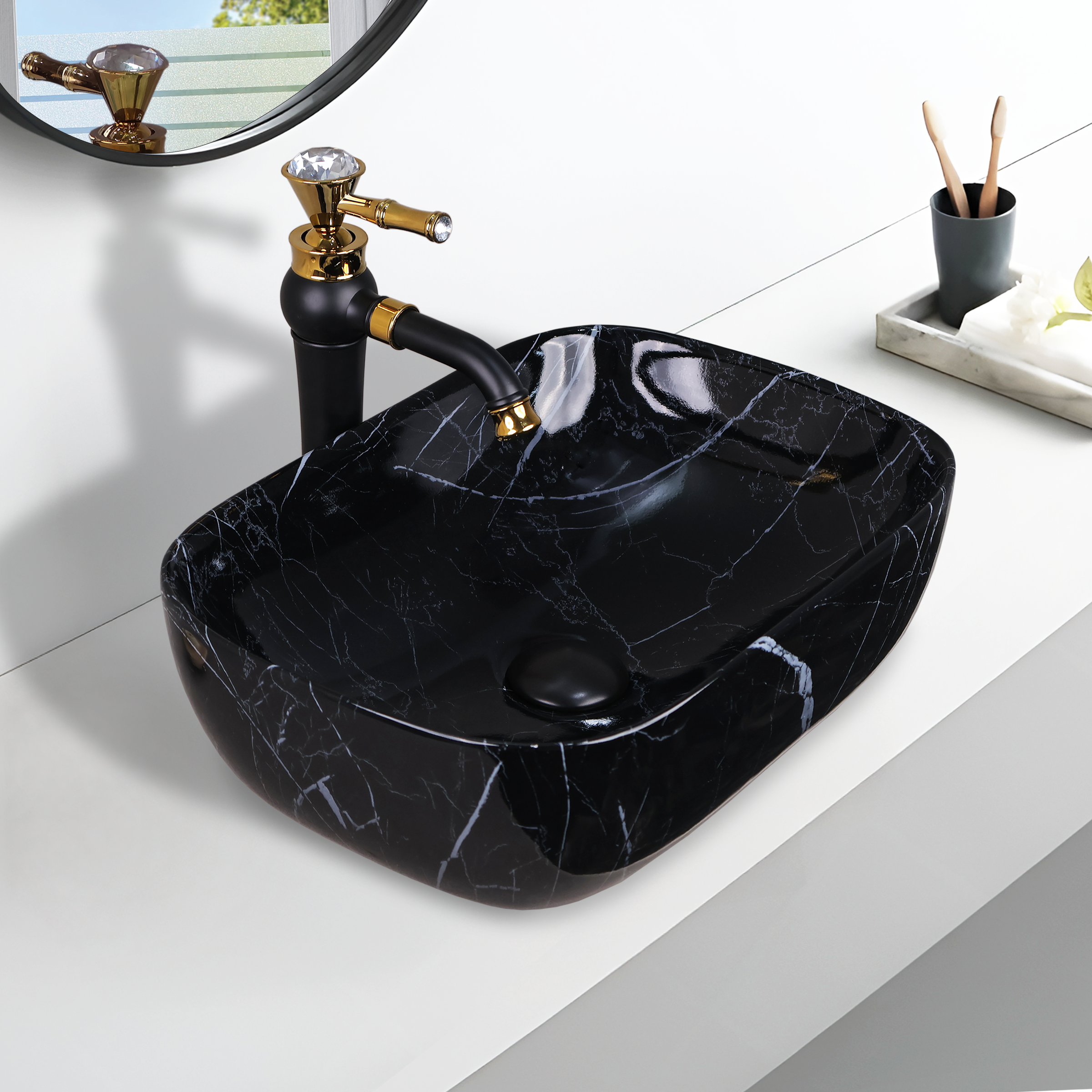 Germa Designer Wash Basin For Bathroom |Ceramic Table Top Wash Basin| Counter Top Basin For Restaurants,Living Room |45.5x32x14cm|Rectangle Shape