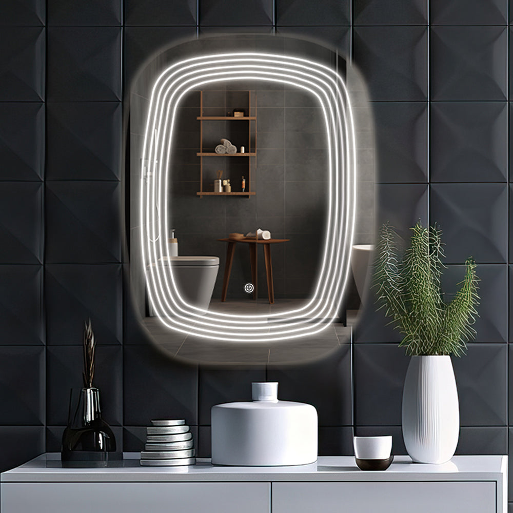 Germa Four Line LED Mirror for Bathroom with 3Lights Color Tone and Touch Sensor/Designer Mirror for Living&Bed Room/Dimmable and Memory Function Wall Mirror–Rectangular Shape(18x24Inch) - TR LED 7571-4 Line