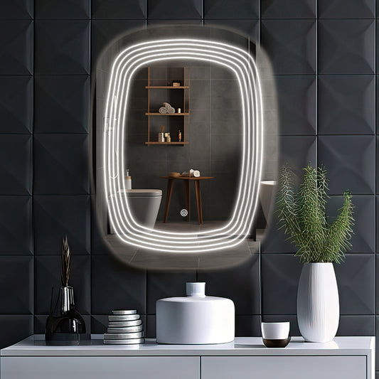 Germa Four Line LED Mirror for Bathroom with 3Lights Color Tone and Touch Sensor/Designer Mirror for Living&Bed Room/Dimmable and Memory Function Wall Mirror–Rectangular Shape(18x24Inch) - TR LED 7571-4 Line