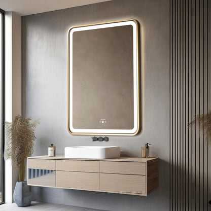 Led Mirror with Aluminum Gold Frame - TR LED 143 -Gold Smart Wave Switch (80x60cm) Rectangle Shape