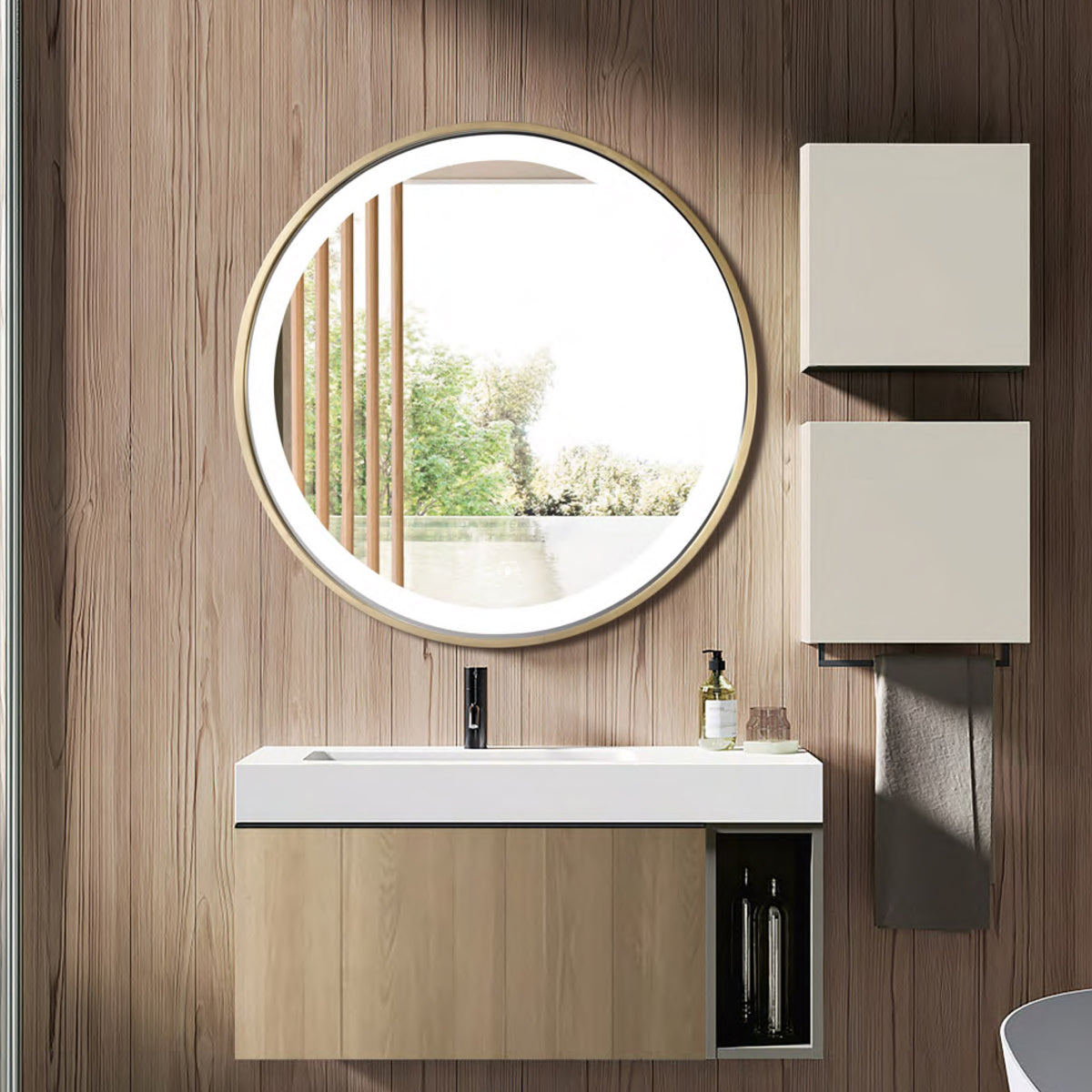 Led Mirror with Aluminum Gold Frame - TR LED 141 Gold Smart Wave Switch (60x60cm) Round Shape