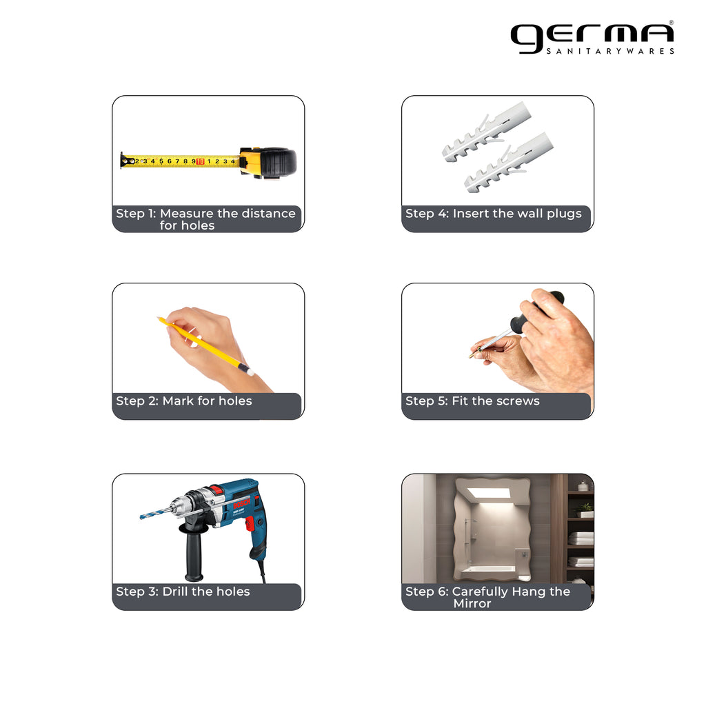 Germa Rectanglur Wall Mounted Frameless Mirror with Beveled Edges/Wall Mirror for Bathroom/Living Room/Bed Room/Dressing Room (60cm x 45cm)