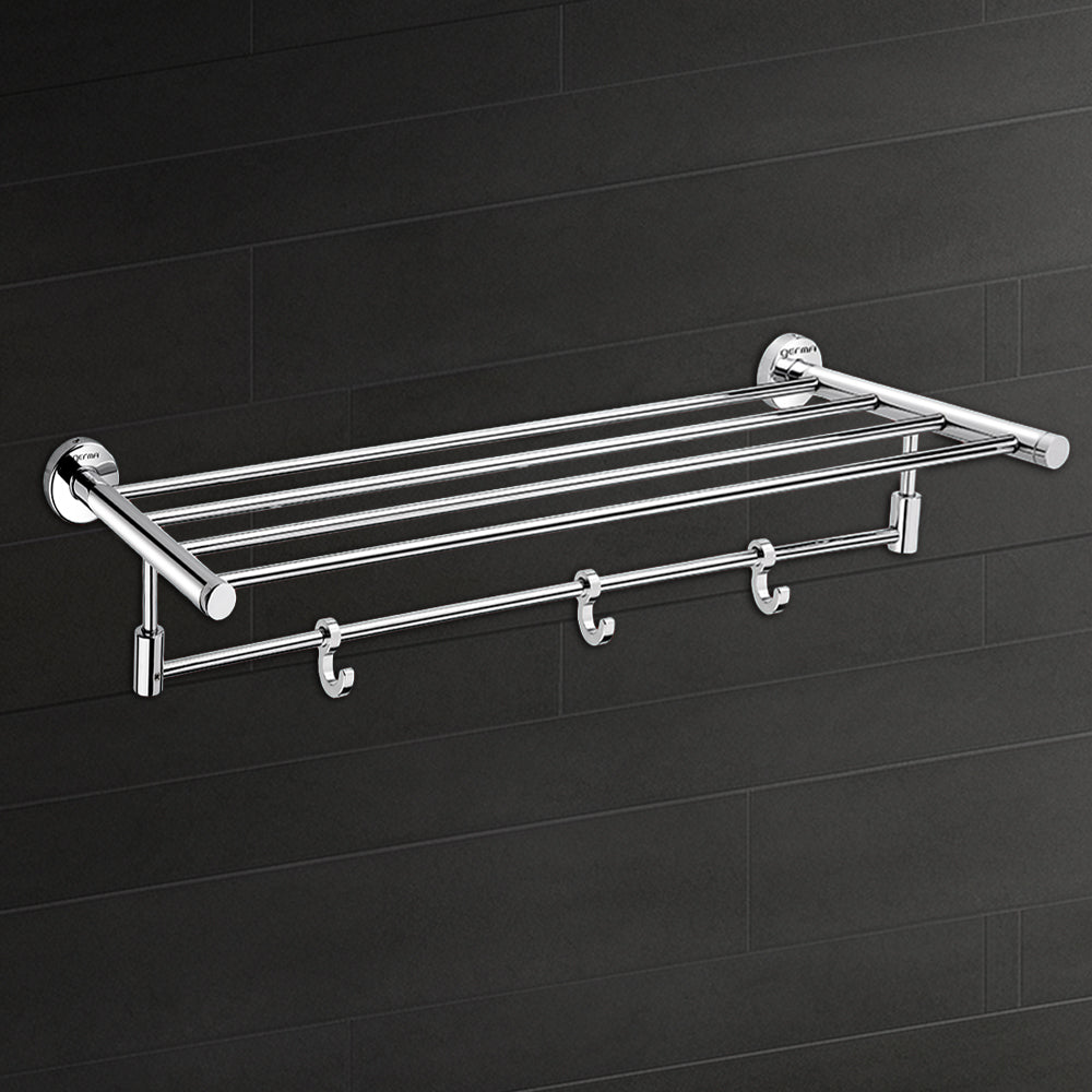 Germa Sanitarywares 304 Stainless Steel Towel Rack for Bathroom | Towel Stand for Wash Room | Towel Hanger | Towel Rack | Bathroom Accessories (Chrome) - TR 9122 Towel Rack