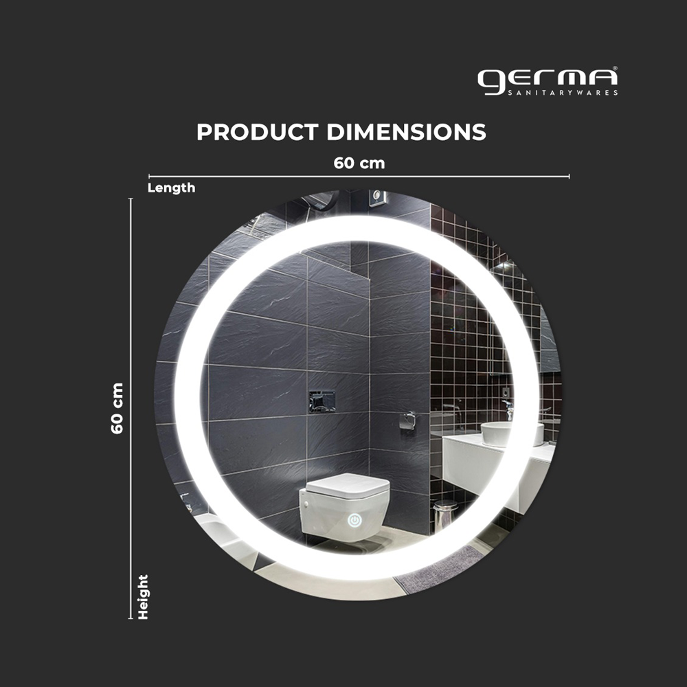 Germa LED Mirror for Bathroom with 3Lights Color Tone and Touch Sensor/Designer Mirror for Dressing,Living & Bed Room/Dimmable and Memory Function Wall Mirror–Round Shape (24x24Inch) - TR LED 7551