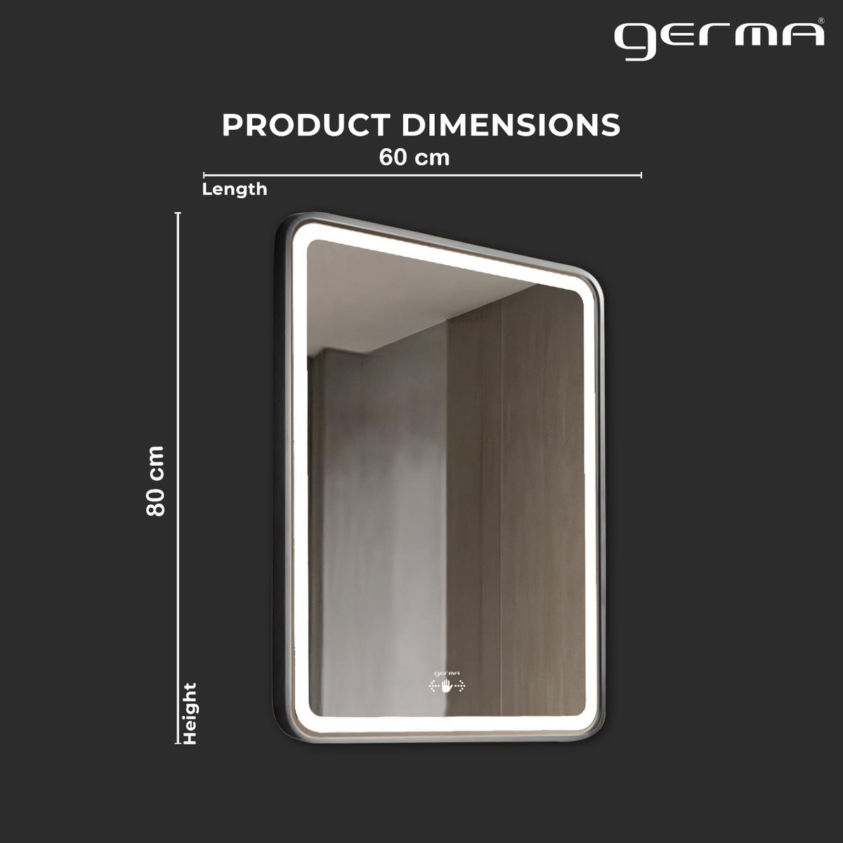 Led Mirror with Aluminum Black Frame - TR LED 143 -Black Smart Wave Switch (60x60cm) Rectangle Shape