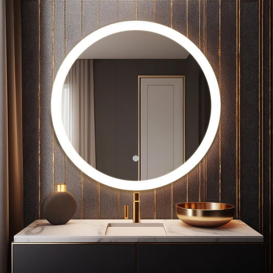 Germa Edge Light LED Mirror for Bathroom with 3Lights Color Tone and Touch Sensor/Designer Mirror for Dressing,Living & Bed Room/Dimmable and Memory Function Wall Mirror–Round(24x24Inch) TR LED 7551 EDGE LIGHT