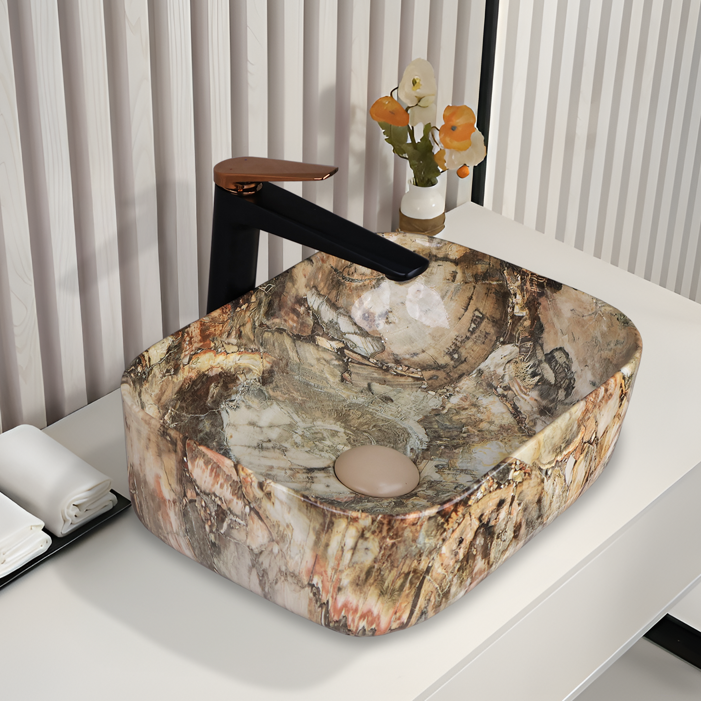 Designer Wash Basin For Bathroom | Ceramic Table Top Wash Basin | Counter Top Wash Basin For Restaurants, Home Living Room |41x31x14cm| Rectangle Shape