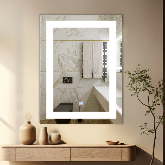 Germa LED Mirror for Bathroom with 3Lights Color Tone and Touch Sensor/Designer Mirror for Living & Bed Room/Dimmable and Memory Function Wall Mirror–Rectangular Shape(18x24Inch) - TR LED 7552