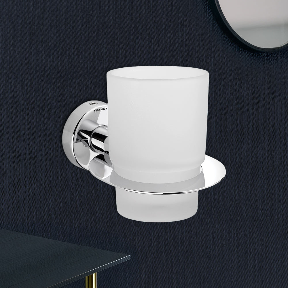 Germa Sanitarywares 304 Stainless Steel Tumbler Holder for Bathroom | Brush and Toothpaste Holder for Wash Room | Glass Tumbler Stand | Bathroom Accessories (Chrome) - TR 9126 Tumbler Holder (Glass)