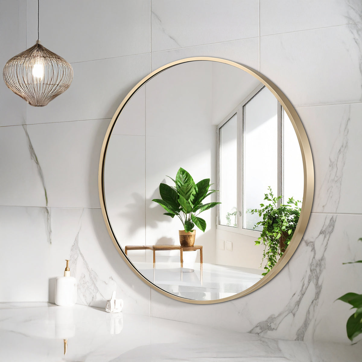 Germa Aluminium Brushed Framed Mirror for Bathroom | Wall Mounted Shatter Proof | Decorative HD Vanity Mirror for Bathroom | Living | Bed Room | Round Shape 24x24inch - TR LED 7551