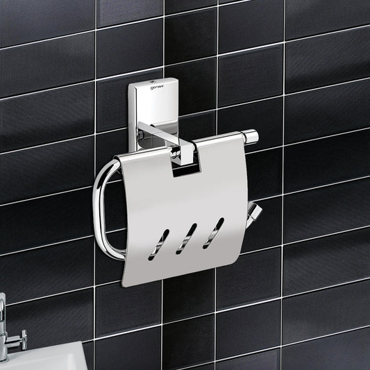 Germa Sanitarywares 304 Stainless Steel Toilet Paper Holder with Flap Guard for Bathroom | Toilet Tissue Paper Holder | Tissue Paper Bundle Holder | Paper Roll Holder | Bathroom Accessories (Chrome) - TR 9108 Paper Holder With Flap Guard