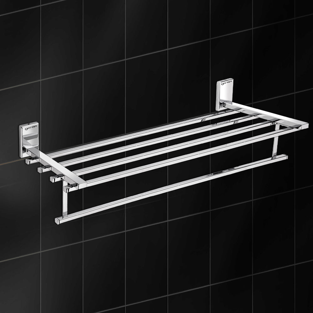 Germa Sanitarywares 304 Stainless Steel Towel Rack for Bathroom | Towel Stand for Wash Room | Towel Hanger | Bathroom Accessories (Chrome) - TR 9102 Towel Rack