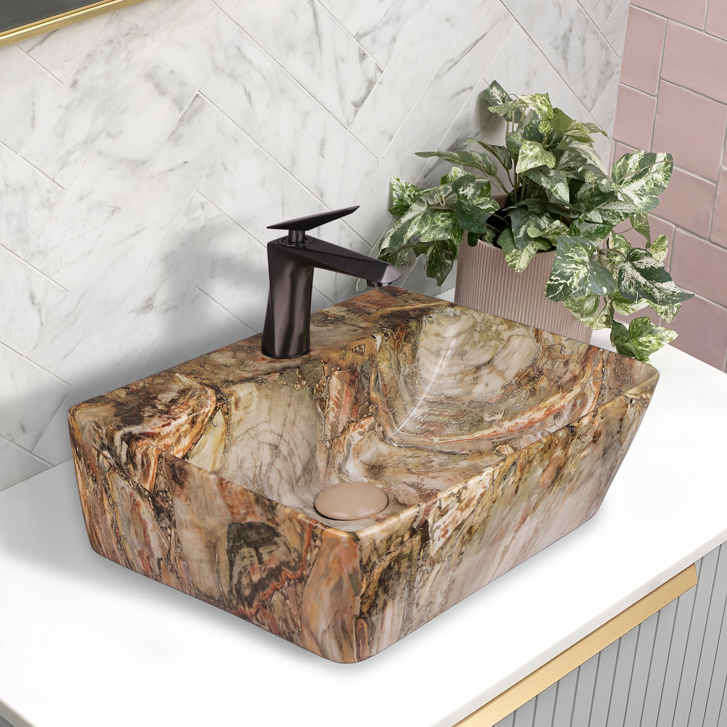 Germa Designer Wash Basin For Bathroom | Ceramic Table Top Wash Basin | Counter Top Wash Basin For Restaurants, Home Living Room |46x36x16cm| Rectangle Shape